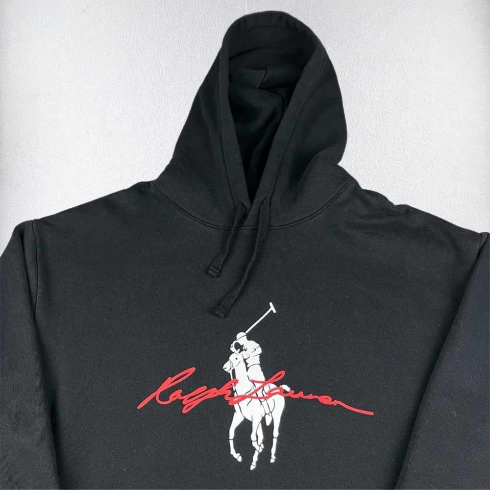 Polo Ralph Lauren Hoodie Mens XLT Black Big Pony Script Logo Pullover Sweatshirt